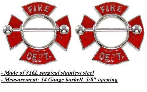 Body Accentz Nipple Ring Bars Fire Department Body Jewelry Pair 14 gauge