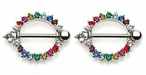 Body Accentz&trade; Nipple Ring Bars Circle of Love Rainbow Body Jewelry Pair 14 gauge Sold as pair