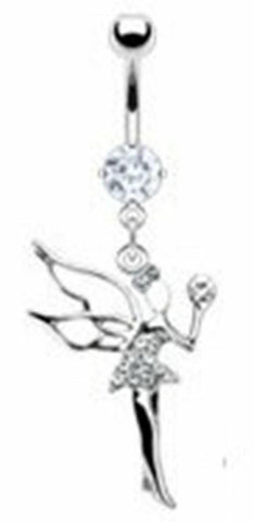 Belly Button Ring 316L Surgical 316L Surgical Steel Prong Set Navel with Gem Pave Fairy Dangle Body Jewelry 14g 3/8'' Body Accentz&reg;