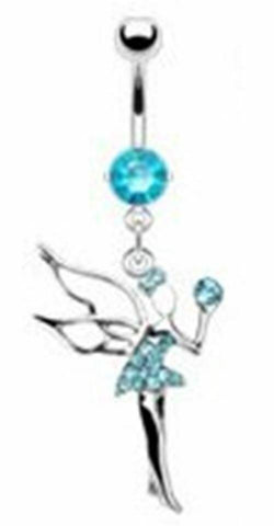 Belly Button Ring 316L Surgical 316L Surgical Steel Prong Set Navel with Gem Pave Fairy Dangle Body Jewelry 14g 3/8'' Body Accentz&reg;
