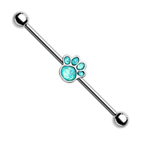 Animal Lover Opal Paw Print Industrial Barbell 14g 3/8''