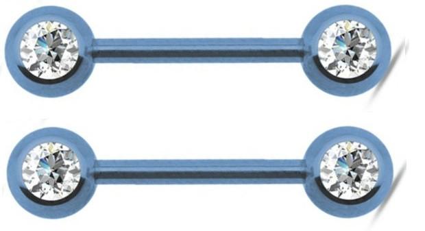 Nipple Shield Double CZ Titanium anodized 316L Stainless Steel Nipple Bar Pair