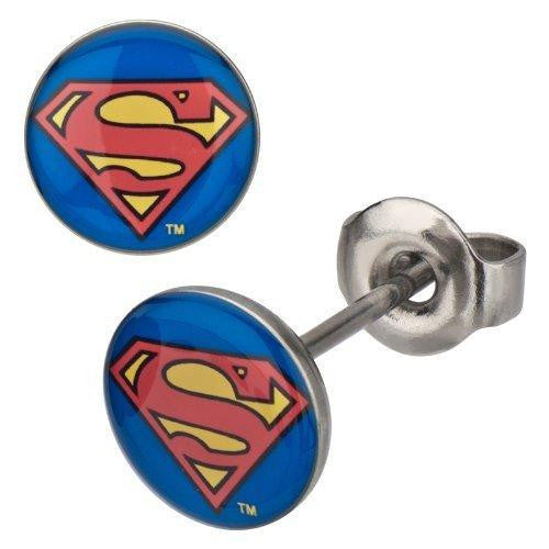 Stainless Steel Post with Red and Yellow Epoxy Superman Logo Stud Earrings