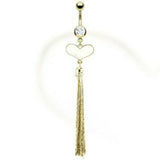 Belly button ring Gold IP Over Navel  White Epoxy Heart Multi Chains   14g 3/8