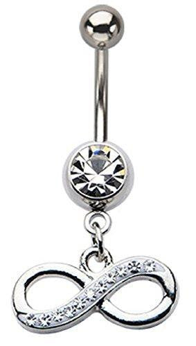 Navel Ring 14g 3/8s Navel with Gemmed Infinity Dangle Charm Belly Button Ring