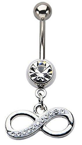 Navel Ring 14g 3/8s Navel with Gemmed Infinity Dangle Charm Belly Button Ring