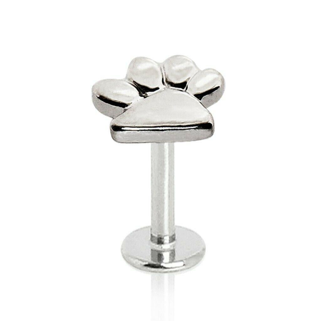 Surgical Steel LABRET PAW PRINT SCREW ON TOP Lip Tragus Bar Stud
