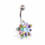 Multicolor Jeweled Belly Button Ring 316L Surgical Steel Navel Multi Gem Lotus