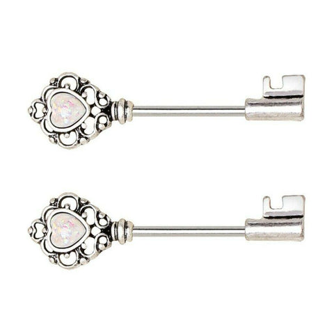 2pcs Antique Victorian Key Nipple Bar with Synthetic Opal nipplering barbell