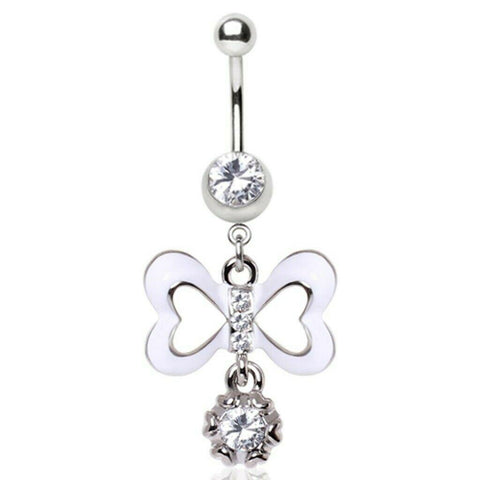 Navel Belly Button Barbell Ring Bowknot Bow 316L Surgical Steel Enamel dangle
