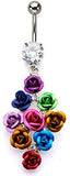 Belly Button Ring multi color flower rose bouquet dangle charm Navel