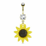 Stunning Sunflower Belly Button Ring 14G Sun Flower Navel 3/8'' barbell bar