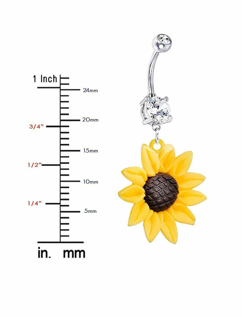 Stunning Sunflower Belly Button Ring 14G Sun Flower Navel 3/8'' barbell bar