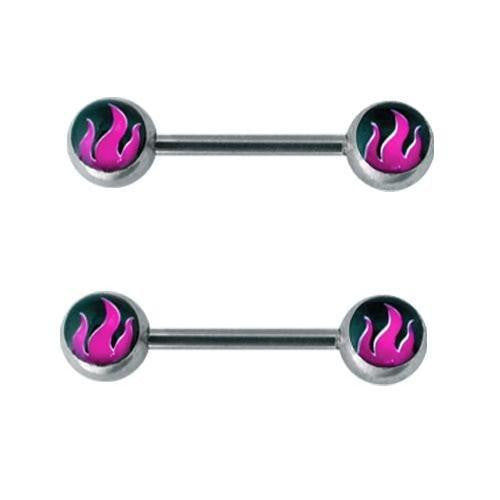 Body Accentz Nipple Ring Bars Flame Body Jewelry Pair 14 gauge 2 pc