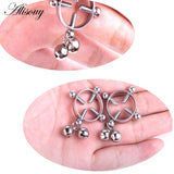 Body Piercing Breast Nail Screw Bell Fake Nipple Ring Jewelry Stainless steel - Silver