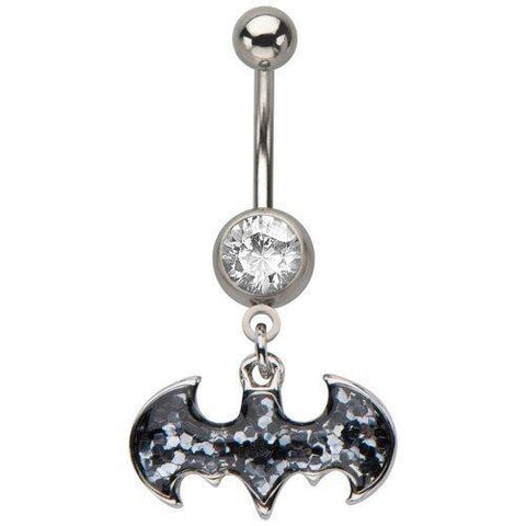 DC Comics Belly Button Ring Navel 316L Surgical Steel, Cubic Zirconia, Logo, Gem, Batman Dangle Body Jewelry 14 Gauge