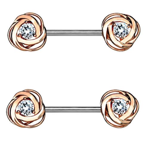 Nipple Bar Princess CZ Rose Ends Sparkle Barbell Ring Sold as pair [Rose Goldtone]