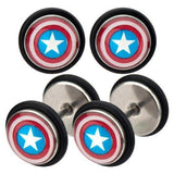 Fake Captain America Cheater Earrings, Fake Plugs 18 gauge - Sold as a pair