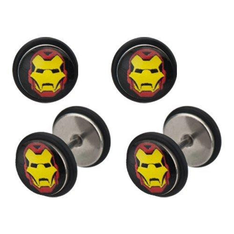 Earrings Rings Fake Iron Man Cheater Plug 18 gauge - Sold as a pair Ironman