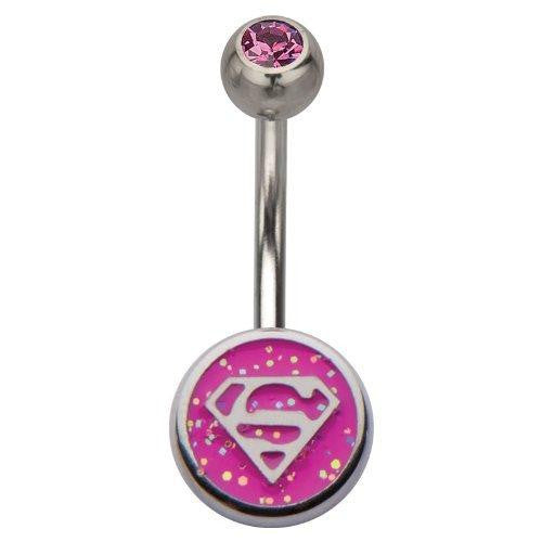 Belly Button Ring Navel 316L Surgical Steel, Cubic Zirconia Superman