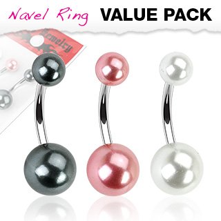 Body Accentz&reg; Belly Button Ring Navel Faux Pearl value pack Body Jewelry 14 Gauge HO613