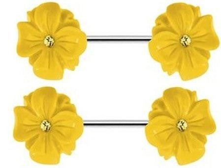 Nipple Shield Rings barbell barbells sold as a pair 14 gauge Blooming Flower CZ