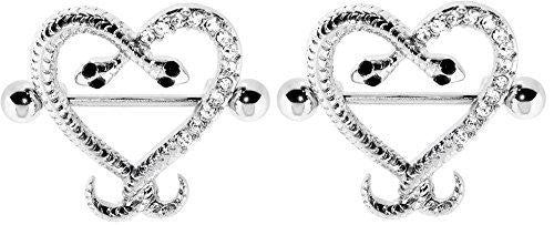 Nipple Shield Rings barbell barbells Entwined snake heart sold as a pair