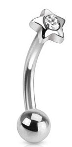 EyeBrow 316L Surgical Steel Curved Eyebrow Barbell with Gemmed Star Top