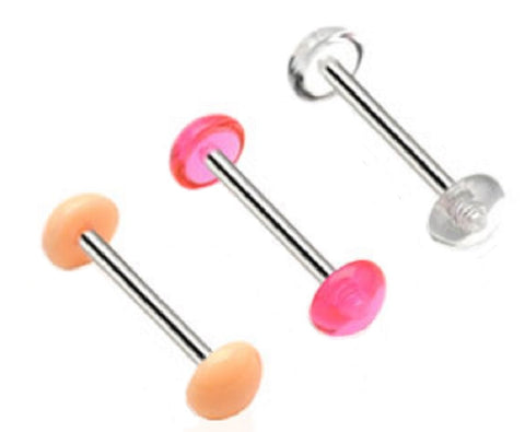 Tongue Rings Barbell 14 gauge 1 clear 1 pink 1 fleshtone no ceum 3 pieces