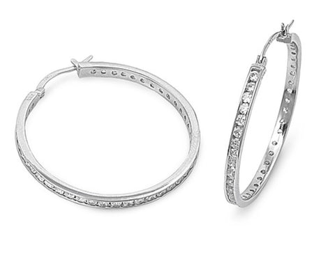 STERLING SILVER CZ HOOP EARRINGS 38mm ( 1 1/2'') [Jewelry]