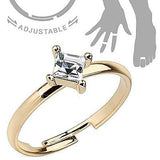 Single Pronged Square CZ Adjustable Brass Mid-Ring/Toe Ring [Jewelry]