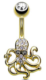 Belly Button Ring Crystal Paved Octopus Navel Rings 316L surgical Steel 14g 3/8'' - Goldtone