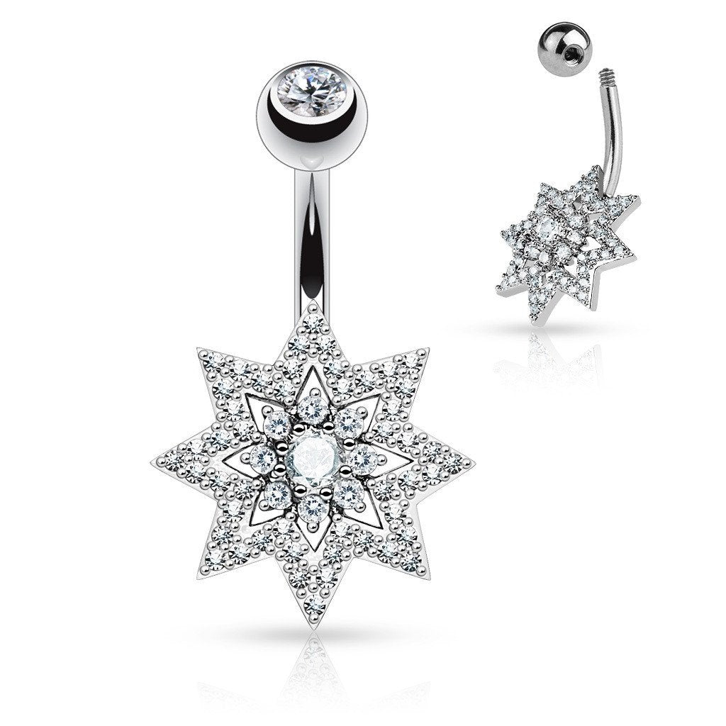 Belly Button Ring Navel Micro Pave CZ Sunburst Double Tier  14 gauge