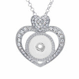 Double Heart Pave CZ love  snap button necklace (fit 18mm 20mm snaps)