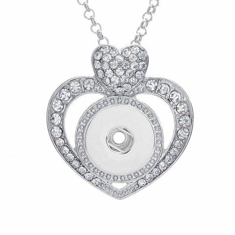 Double Heart Pave CZ love  snap button necklace (fit 18mm 20mm snaps)