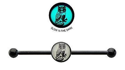 Industrial bar 316L Surgical 14g 1 3/8 8mm Glow In the Dark Owl Logo Barbell