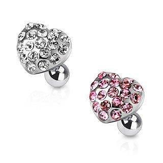 316L Surgical Steel Tragus/Cartilage with Gem Paved Heart Top 16g 1/4'' bar [clear]