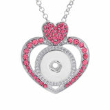 Double Heart Pave CZ love  snap button necklace (fit 18mm 20mm snaps)