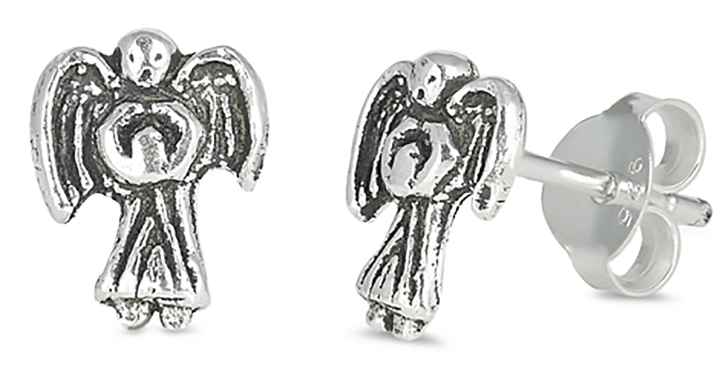 Sterling Silver Mini Guardian Angel Earrings On Posts