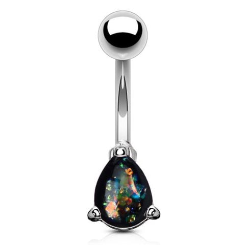 Belly Button Ring 14g Opal Glitter Tear Drop Prong Set 316L Surgical Steel Navel [green]