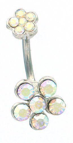 Belly Button Ring Navel Ring w/ Double 6-Gem Flower 14 gauge
