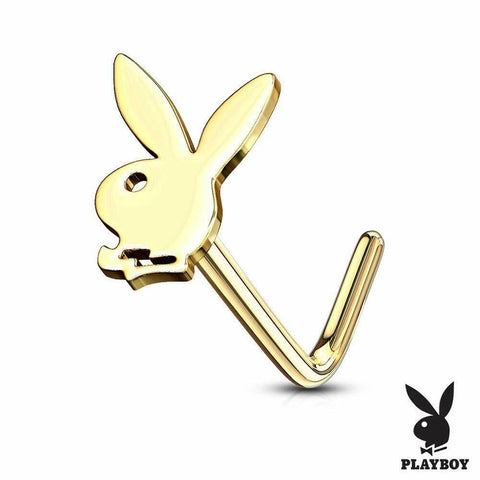 Playboy Bunny Top 316L Surgical Steel Nose L Bend Stud Ring 14KT gold  1 pc