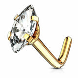 20g Surgical Steel Fancy Marquise Shape CZ L Bend Shaped Nose Ring Stud
