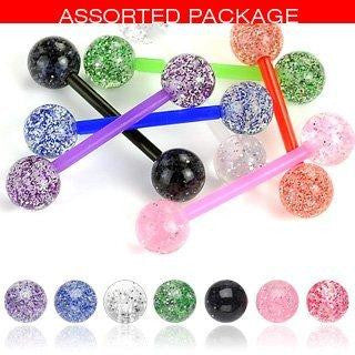 Body Colorz 6 Flexible Ultra Sparkle Sparkle Acrylic Tongue Ring 14g - In Assorted Colors