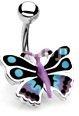 Belly Button Ring Navel Colorful Epoxy Butterfly Bananabell Navel Ring 316L Surgical Steel 14g 3/8''