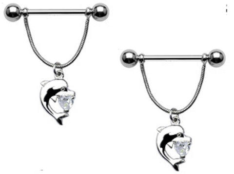 Dolphin Nipple Bar Body Jewelry Pair 14 g 5/8' Barbell
