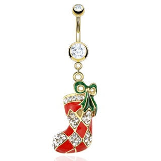 Belly Button Ring 316L Surgical Steel Christmas Santa in Stocking Holiday Navel Ring