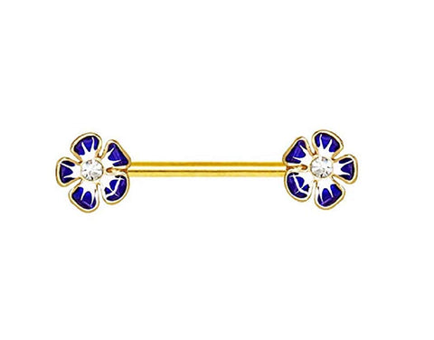 Body Accentz Gold Plated Jeweled Hibiscus Flower Nipple Bar 2 pces