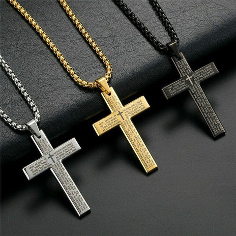 Cross Necklace & Pendant Christian Jewelry Stainless Steel Gold Men or Women