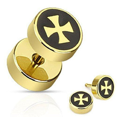 Body Accentz Earrings Rings Gold IP Over 316L Surgical Steel Iron Cross ...